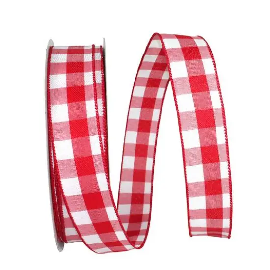 JAM Paper 1.5" x 50yd. Wired Celine Plaid Ribbon White/Red {1}