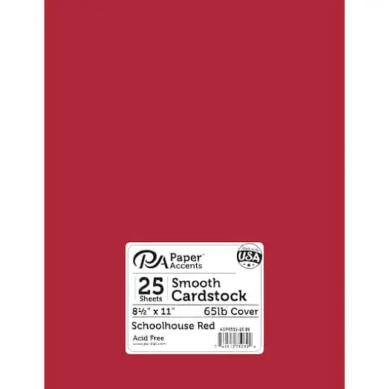 PA Paper&trade; Accents 8.5" x 11" 65lb. Smooth Cardstock, 25 Sheets Schoolhouse Red {1}