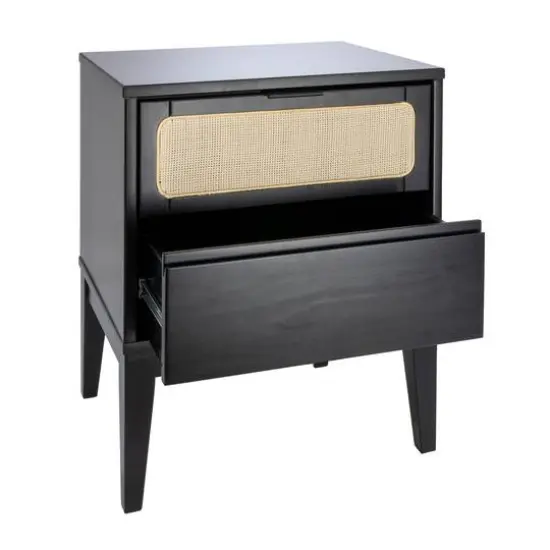 Hello Honey® Crawford 24" Nightstand with Storage Drawers and Natural Woven Cane Detail Black Satin and Natural {11}