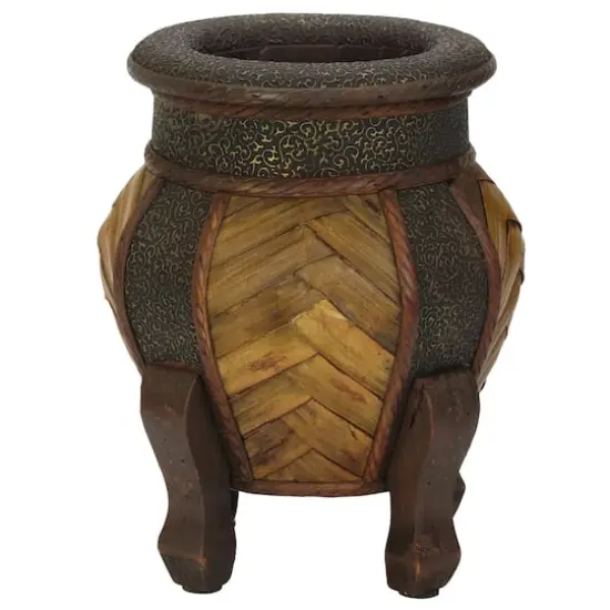 Brown Decorative Rounded Wood Planters Set {3}