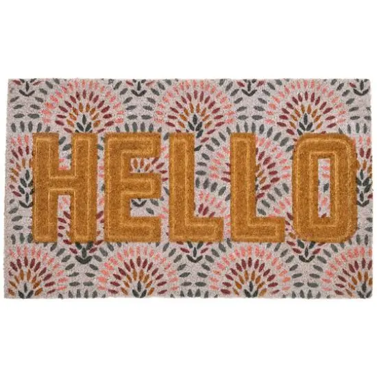 Brown & Pink Hello Floral Doormat {1}