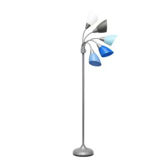 Simple Designs&trade; 5.6ft. 5-Light Gooseneck Silver Floor Lamp Silver White Gray and Blue Shades {11}
