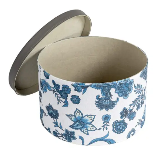 Household Essentials Cream & Blue Floral Nesting Hat Box Set with Faux Leather Lids {6}
