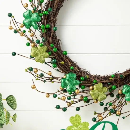 Glitzhome&reg; 20" St. Patrick's Day Shamrock Berry Wreath {8}