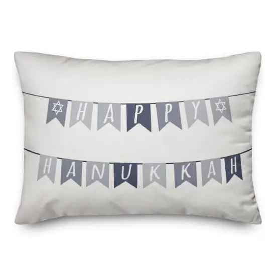 Neutral Happy Hanukkah Flags 14x20 Spun Poly Pillow {1}