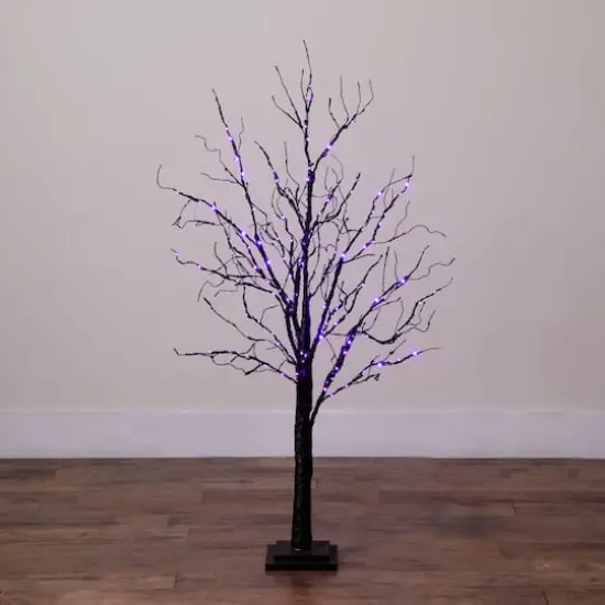 4ft. Pre-Lit Halloween Black Twig Artificial Tree with 180 Orange & Purple LED Lights {10}