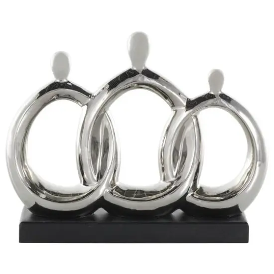 12" Silver Abstract Family Figures Decorative Sculpture with Black Rectangular Base {7}