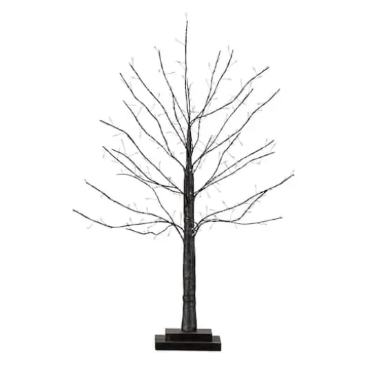 2ft. Pre-Lit Artificial Halloween Black Twig Tree with 210 Warm White Fairy Copper Wire LED Lights {3}
