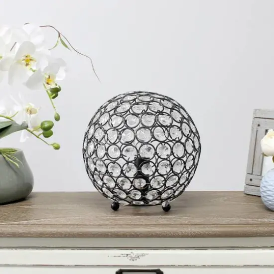 Lalia Home 8" Medium Metal Crystal Round Orb Table Lamp Restoration Bronze {6}