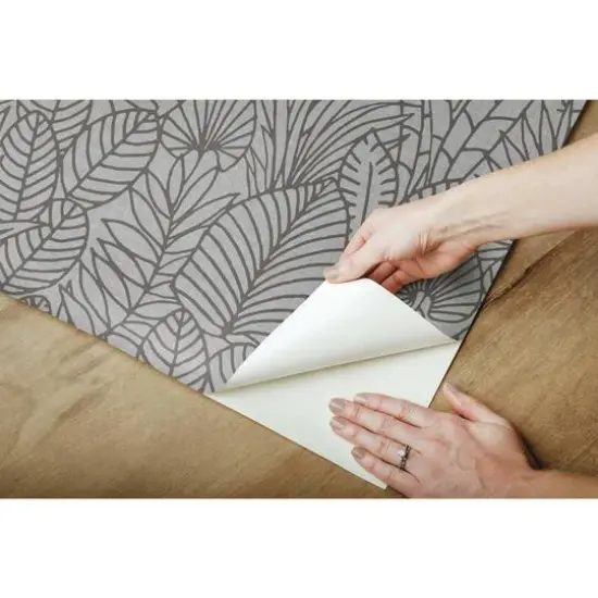 RoomMates Tropical Leaves Sketch Peel & Stick Wallpaper Gray {9}