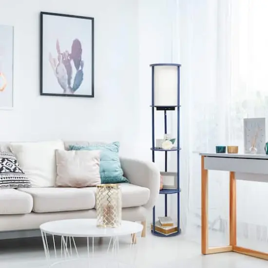 Simple Designs™ 62.5" Round Floor Lamp with 2 USB Ports and 1 Outlet Navy {6}