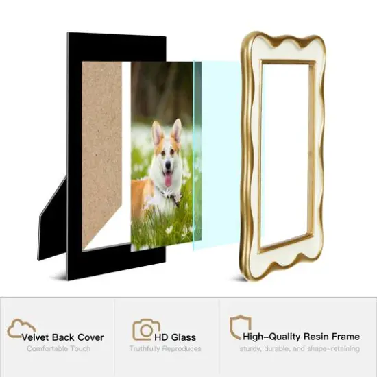 Glitzhome&reg; Vintage White with Gold Wavy Edge Tabletop Picture Frame Set {8}