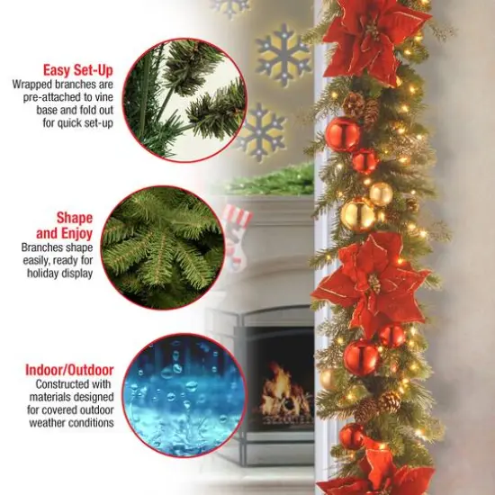 9' by 12" Pre-lit Decorative Collection Home For the Holidays Artificial Christmas Garland with 100 Clear Lights {6}