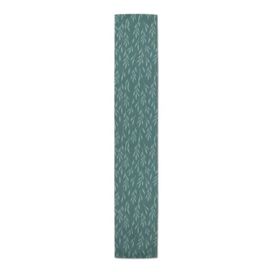 72" Teal & Mint Leaves Cotton Twill Table Runner {1}