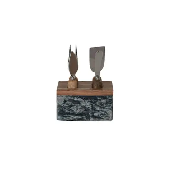 Hello Honey Black Marble Cheese Server Set with Mango Wood Stand {3}