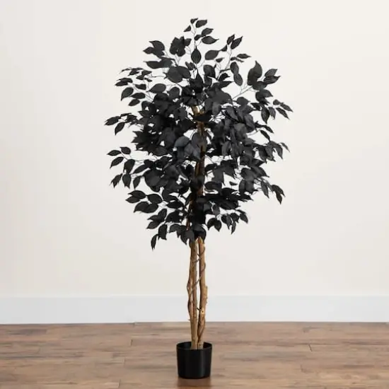 4ft. Artificial Halloween Black Ficus Tree with Natural Trunk {6}