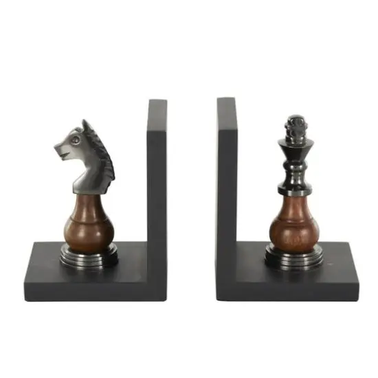 Decorative Dark Brown & Silver Chess Bookend Set {4}