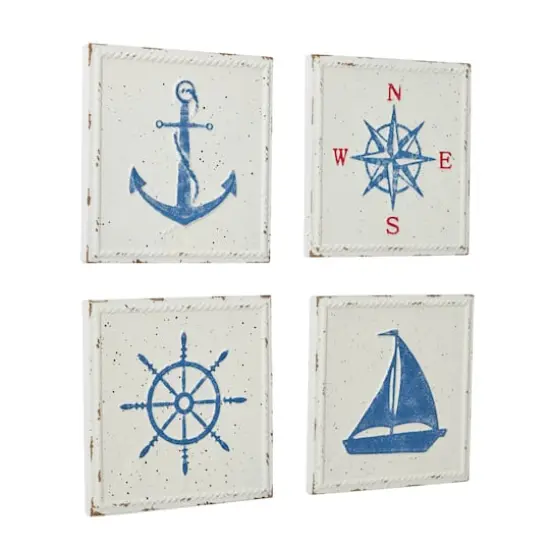 Set of 4 White Metal Coastal Wall Decor, 12" x 12" {3}