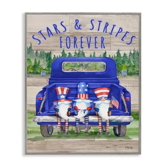 Stupell Industries Stars & Stripes Forever Americana Gnomes Framed Giclee Art Gray {1}