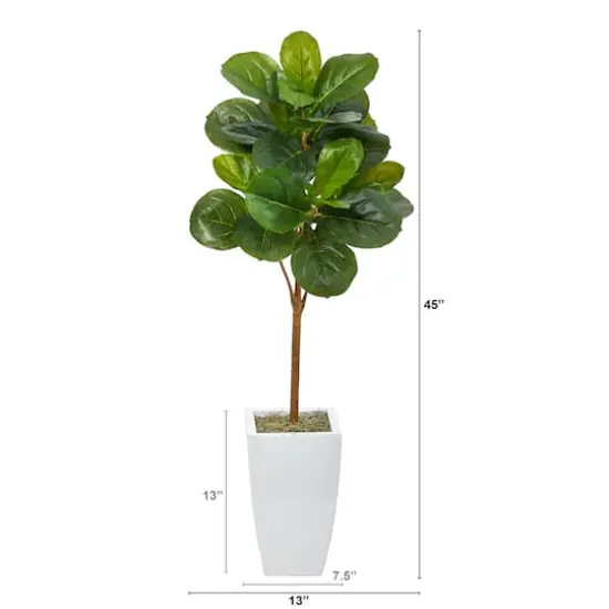 45" Fiddle Leaf Tree in White Metal Planter {3}