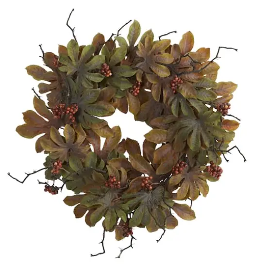 24" Fatsia & Berries Autumn Wreath {1}