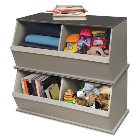 Badger Basket 2 Bin Stackable Storage Cubby Light Gray/Dark Gray {10}