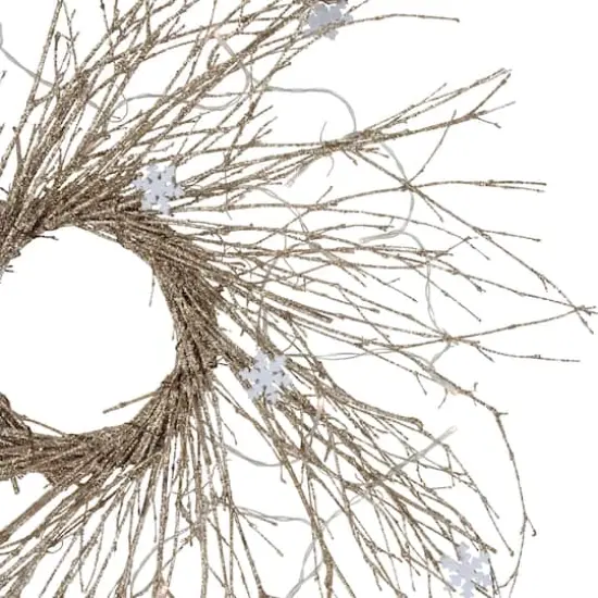 42" Pre-lit LED Champagne Gold Glittered Twig Artificial Christmas Wreath {6}