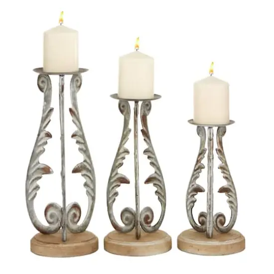 Silver Metal Vintage Candle Holder Set {3}