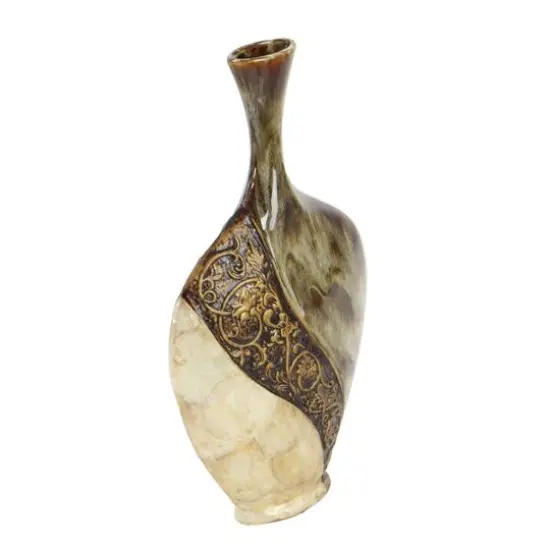 Brown Ceramic Traditional Vase, 18" x 11" x 3" {4}