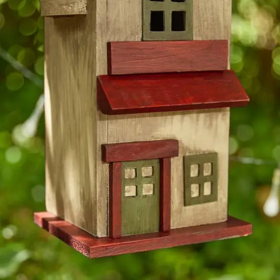 Glitzhome&reg; 14.25" Yellow Washed Distressed Wood Cottage Birdhouse {8}