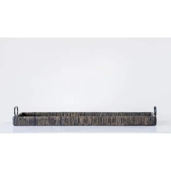Hello Honey&reg; Black Rattan & Wood Tray with Handles {3}