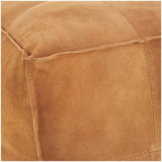 28" Leather Low Profile Square Pouf with Patchwork Design Light Brown {6}
