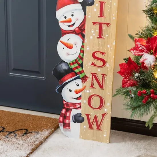Glitzhome® 41.75" Lighted Wooden Christmas Stack Snowman Porch Decor with Timer {6}