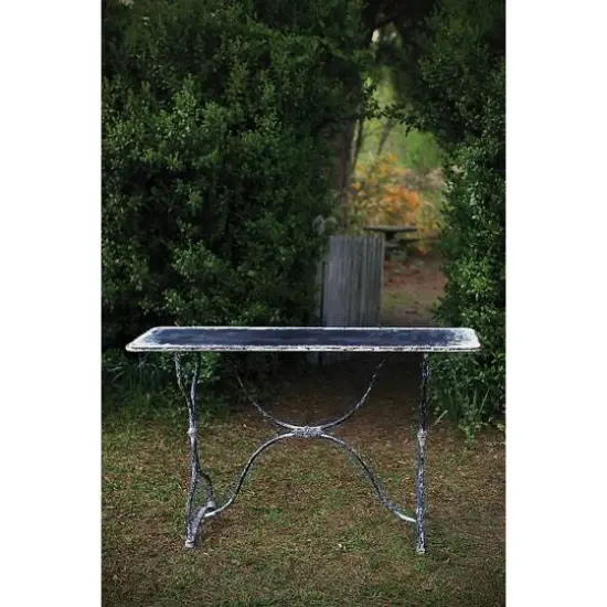 Hello Honey&reg; 5ft. Vintage Distressed Black & White Metal Sofa Table {3}