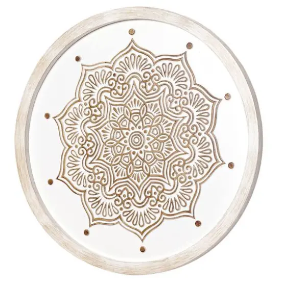 American Art D&eacute;cor&trade; 17" White and Brown Boho Farmhouse Wood Framed Wall Medallion {1}