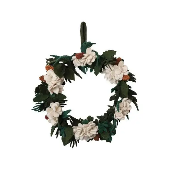 Hello Honey&reg; 20" Multicolor Round Handmade Wool Felt Wreath with Appliqued Leaves & Flowers {1}