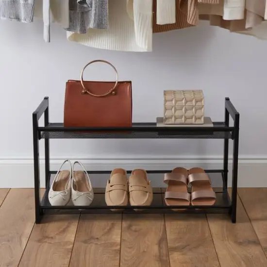 Organize It All 30" Black 2 Tier Adjustable Mesh Shoe Rack {6}