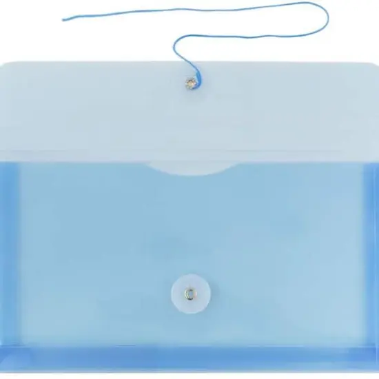 JAM Paper 5.25" x 10" Plastic #10 Business Envelope with Button and String Closure, 24ct. Blue {5}
