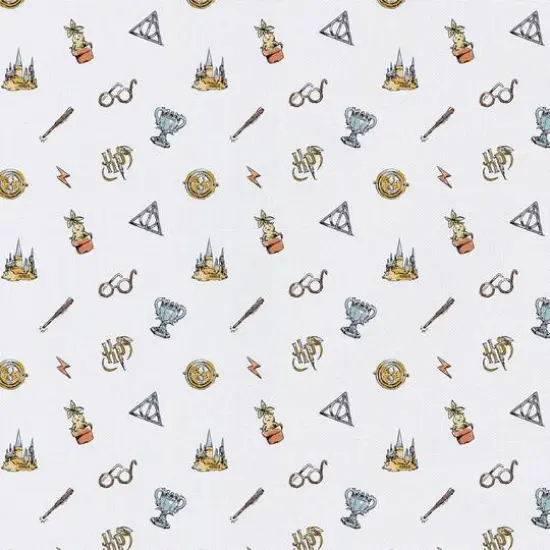 Harry Potter White Watercolor Elements Precut Cotton Fabric {1}
