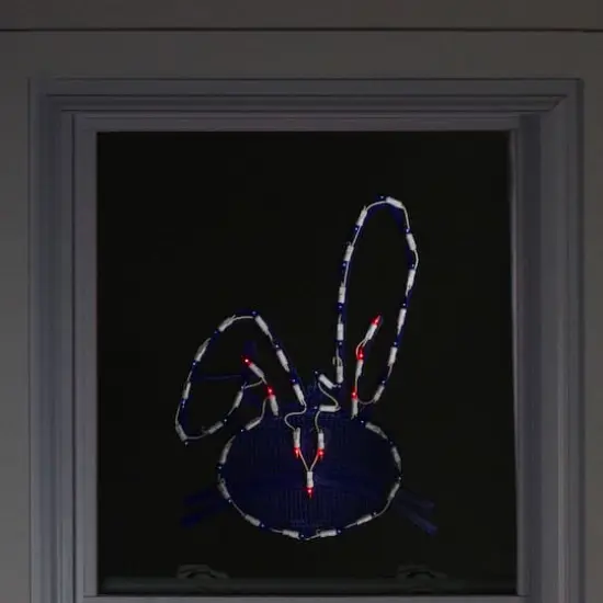 17" Lighted Blue Easter Bunny Head Window Silhouette {4}