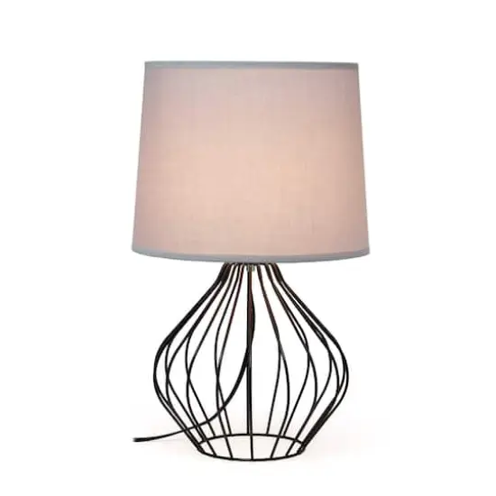 Simple Designs 19.7" Geometrically Wired Table Lamp Black with Gray Shade {3}