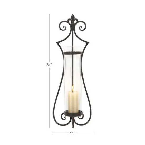 31" Black Iron Traditional Candle Wall Sconce {8}