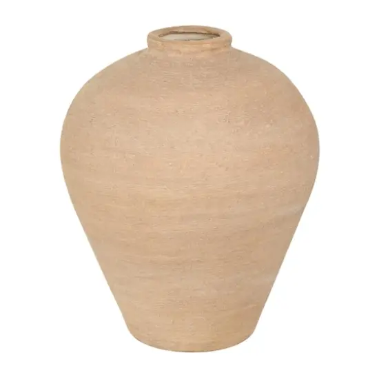 17" Beige Ceramic Wide Textured Vase {1}