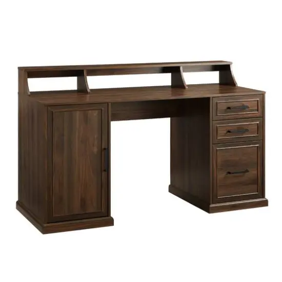 Walker Edison 58" Dark Walnut 3 Drawer Computer Desk with Hutch {1}