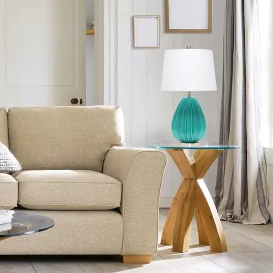 Lalia Home 23" Pleated Table Lamp with White Fabric Shade Teal and White {6}