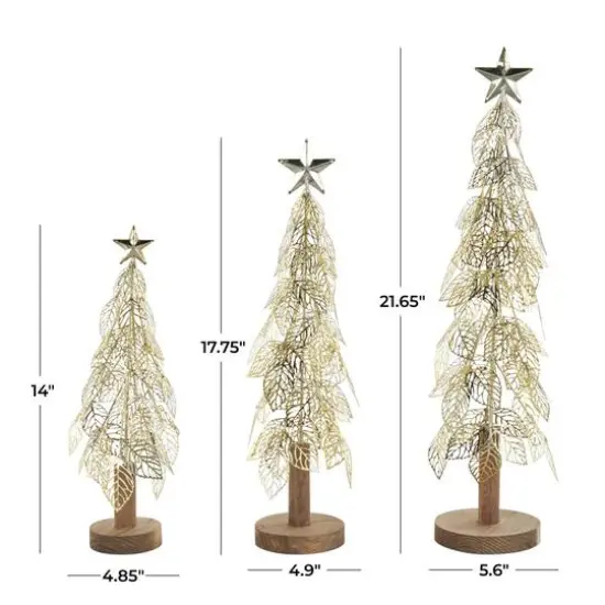 Gold Metal Layered Cutout Leaf Christmas Tree Sculpture Set {7}