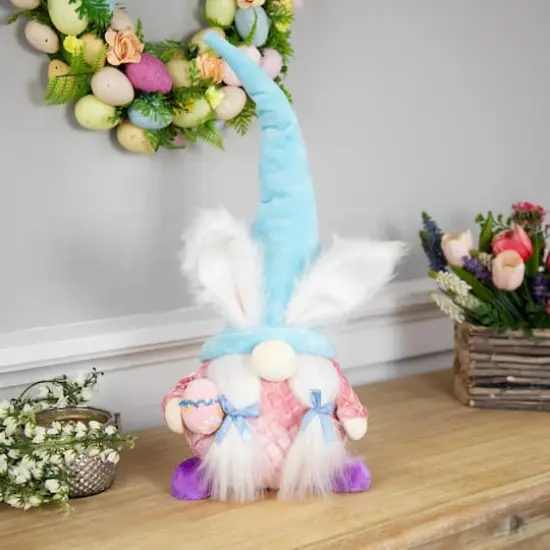 18.25" Blue & Pink Girl Gnome with Bunny Ears Easter Figure {3}