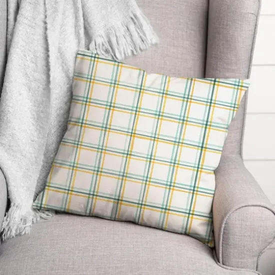 18" Plaid Indoor/Outdoor Pillow Green/Yellow {3}
