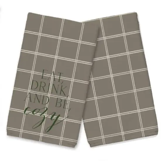 Be Cozy Taupe and White Check Tea Towel - Set of 2 {1}