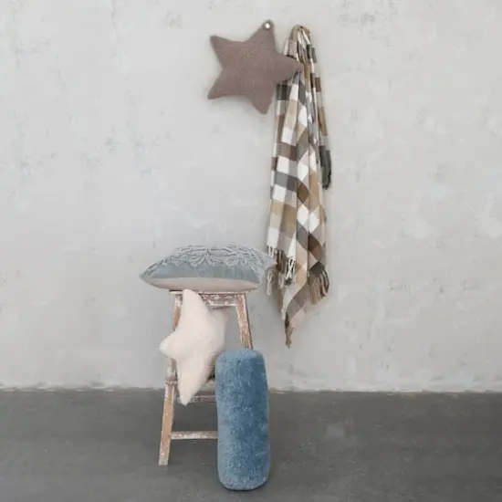 Hello Honey&reg; Gray & Natural White Square Cotton Tufted Velvet Pillow with Snowflake & Chambray Back {3}